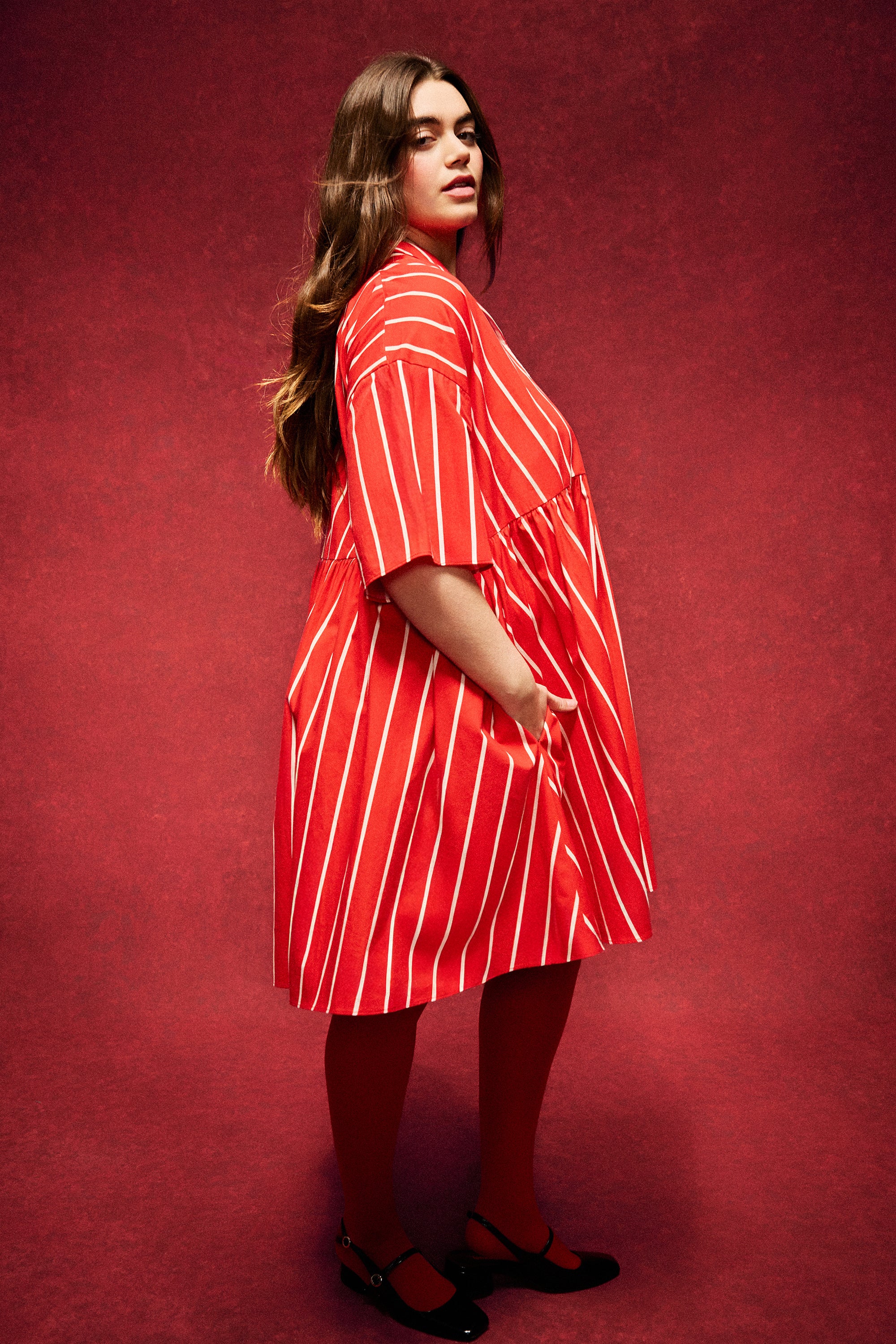 ROBE FRIDA RAYURES ROUGE - Image 6