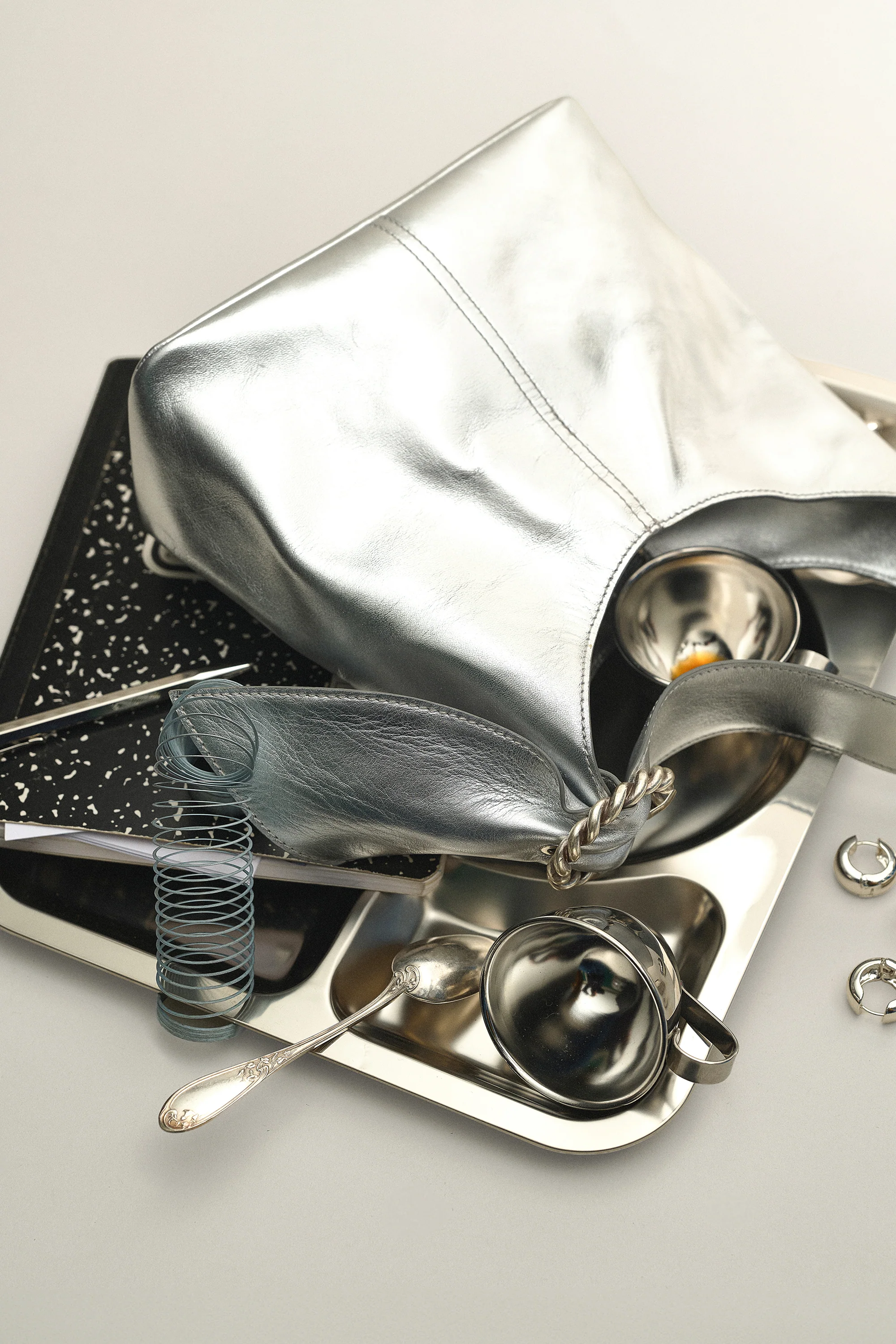 SAC GABY EN CUIR ARGENTE - Image 2