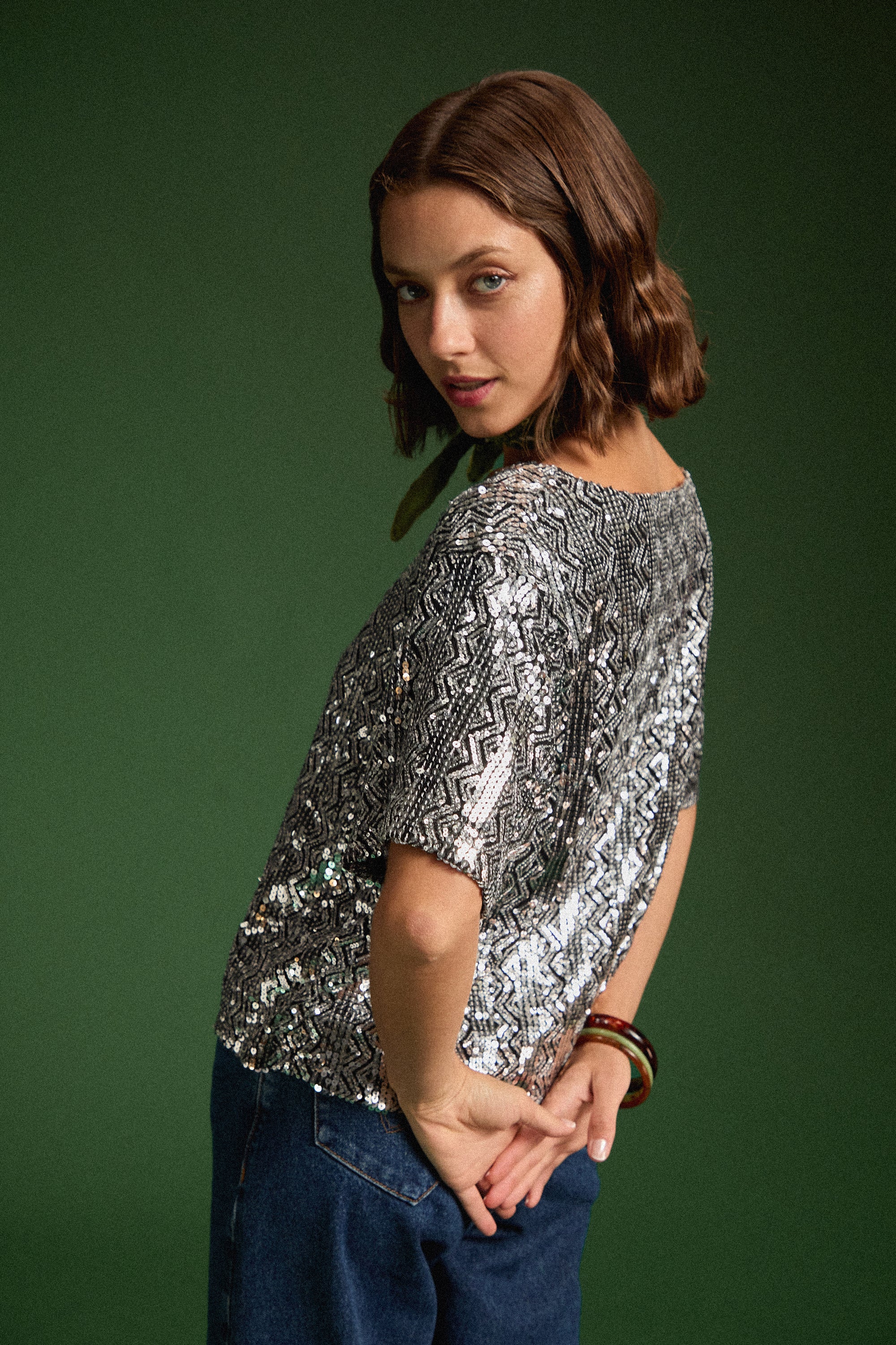 TOP SONIA SEQUINS ARGENTE - Image 4